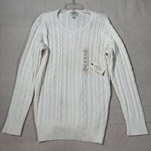 St John's Bay XL Off White Chunky Cable Knit Long Sleeve Crewneck Sweater XL NWT